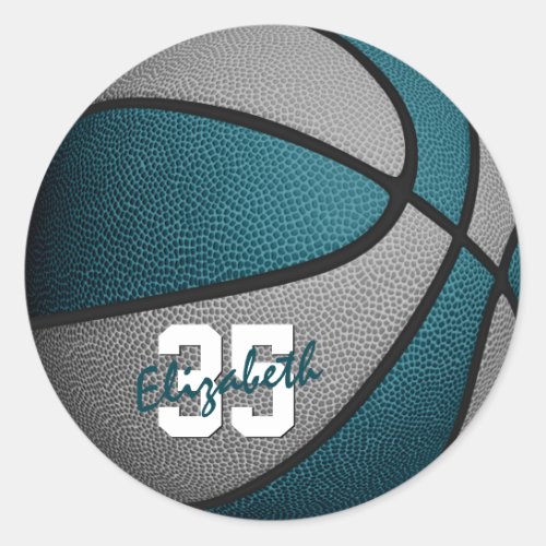 teal gray girls boys basketball team colors classic round sticker