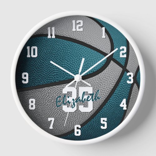 teal gray girls boys basketball team colors clock