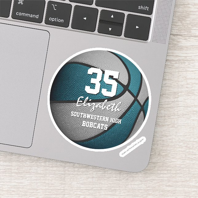 Teal gray girls boys basketball team colors sticker (Detail)