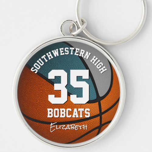 teal gray girls boys basketball team mascot name keychain