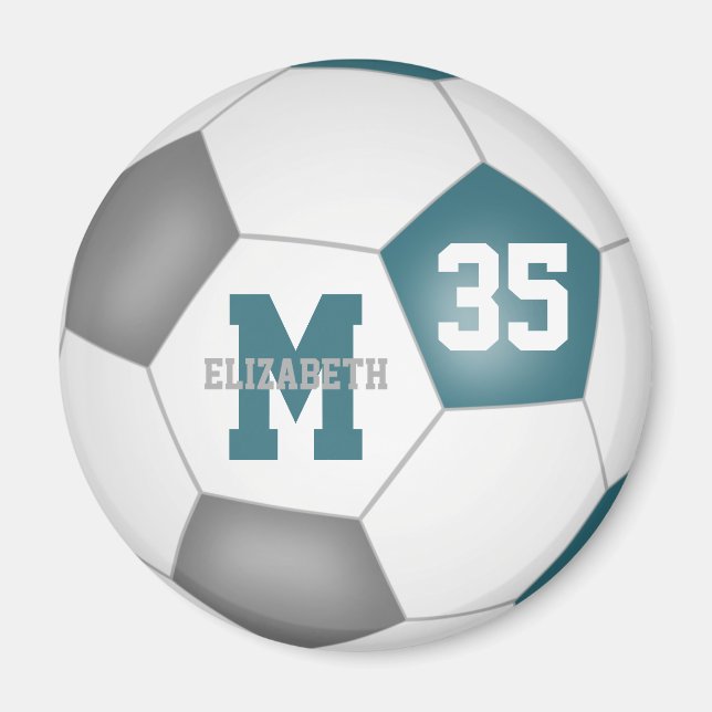 teal gray girls boys soccer team colors magnet (Front)