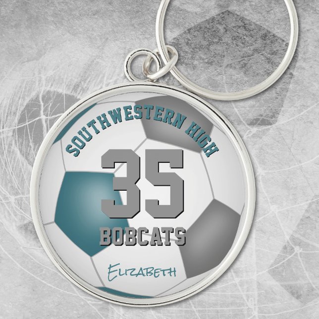 teal gray girls boys sports team name soccer keychain (Creator Uploaded)