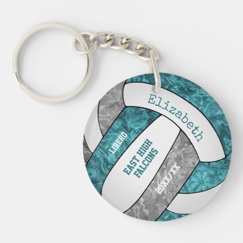 Teal gray girls custom name sports volleyball keychain