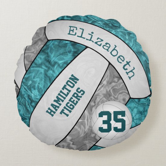 teal & gray team colors personalized volleyball pillow