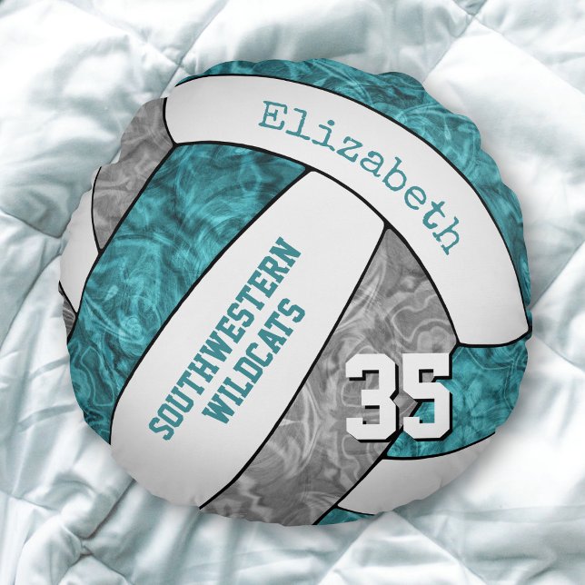 teal gray girls sports gifts volleyball round pillow (Creator Uploaded)