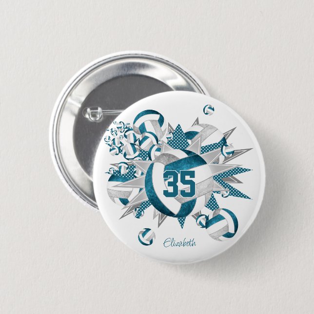 teal gray girls sports gifts volleyballs stars button (Front & Back)