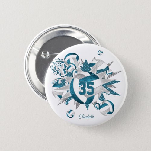 teal gray girls sports gifts volleyballs stars button