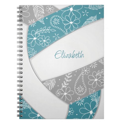 teal gray girly boho sports volleyball notebook