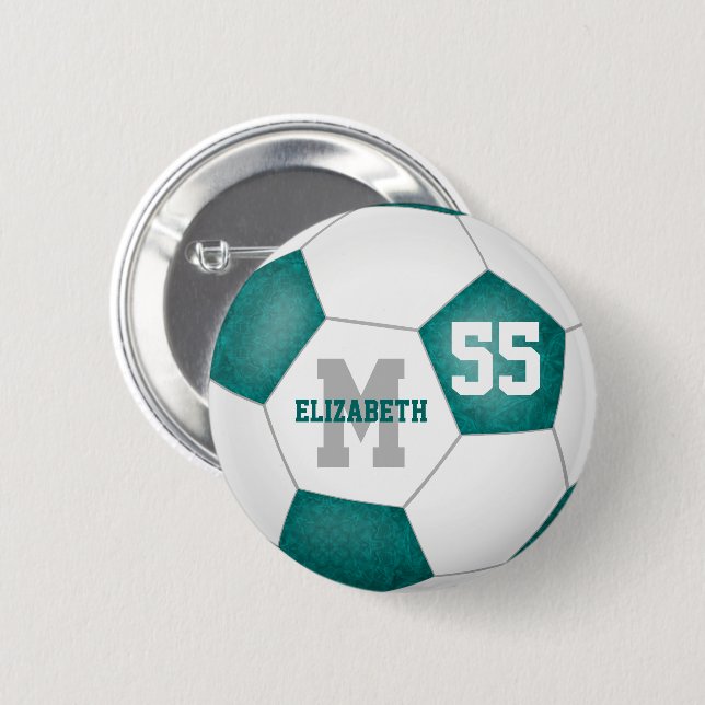 teal gray girly soccer personalized button (Front & Back)