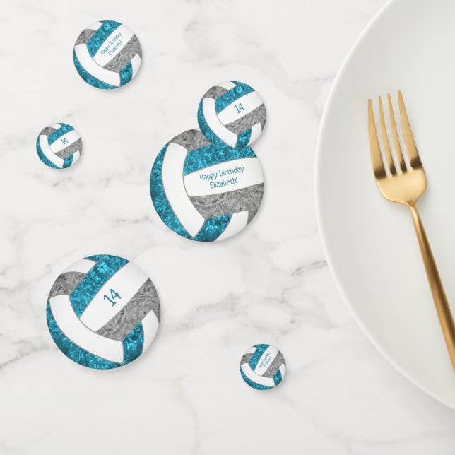 teal gray girly volleyball birthday party confetti (Group)