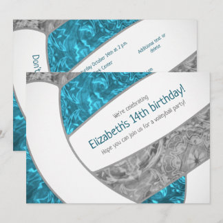 teal gray girly volleyball birthday party invitation