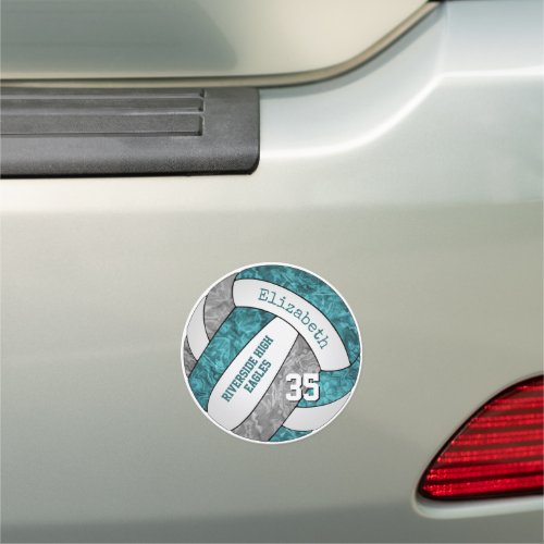 teal gray girly volleyball team colors locker or car magnet