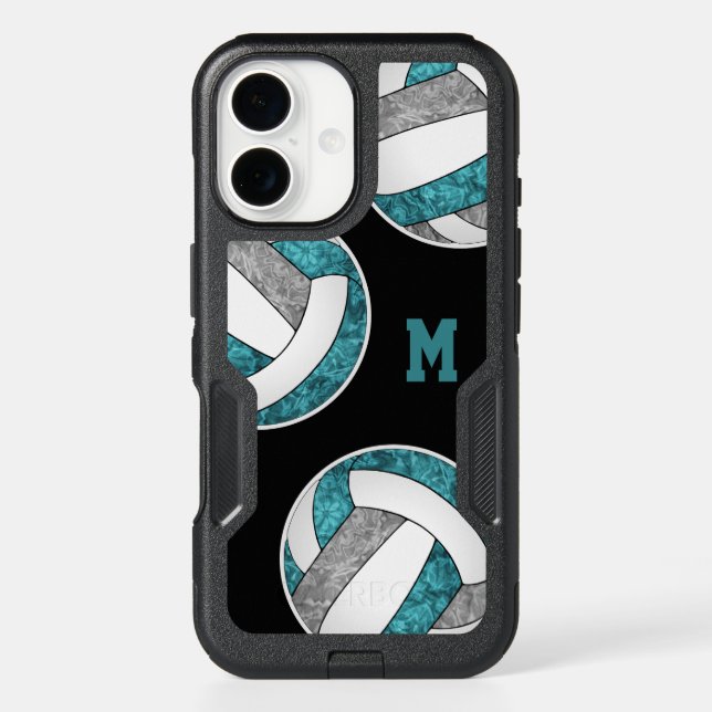 teal gray girly volleyball team colors otterbox iPhone case (Back)