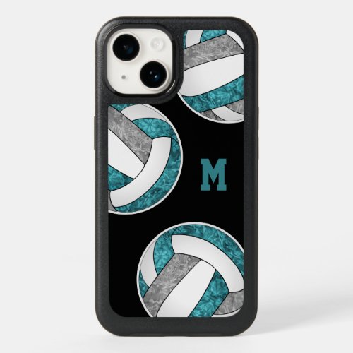 teal gray girly volleyball team colors OtterBox iPhone 14 case