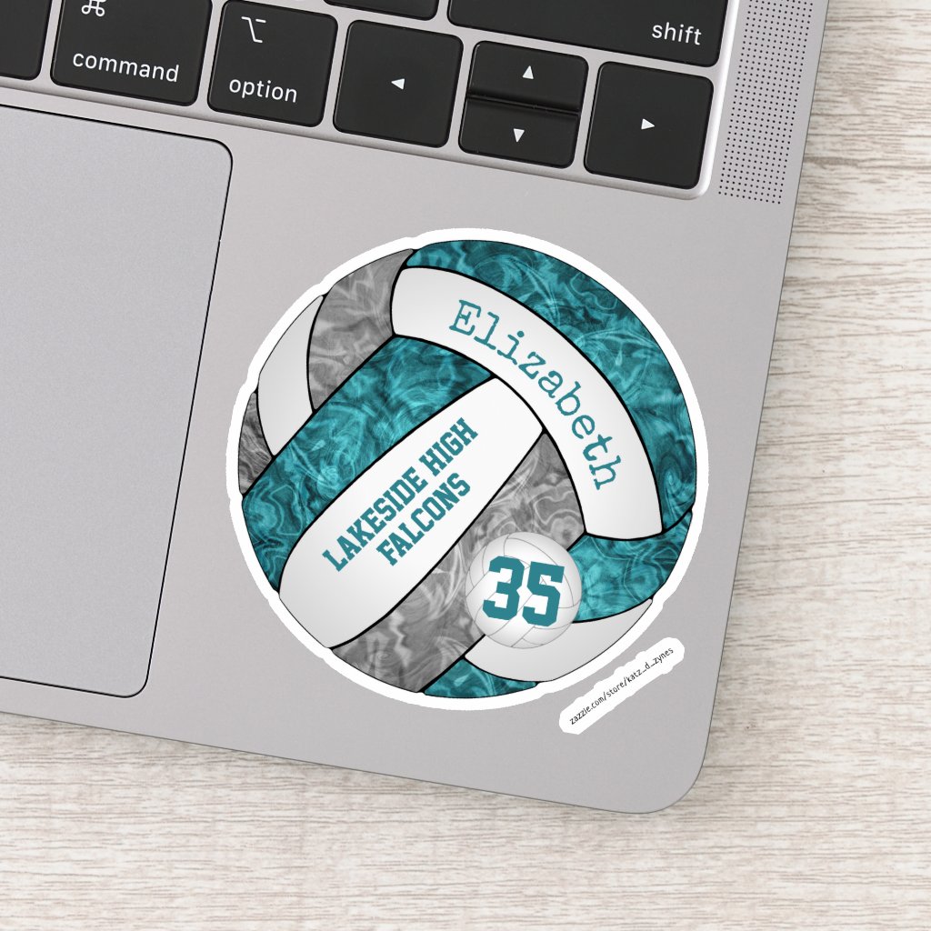 teal gray girly volleyball team colors sticker