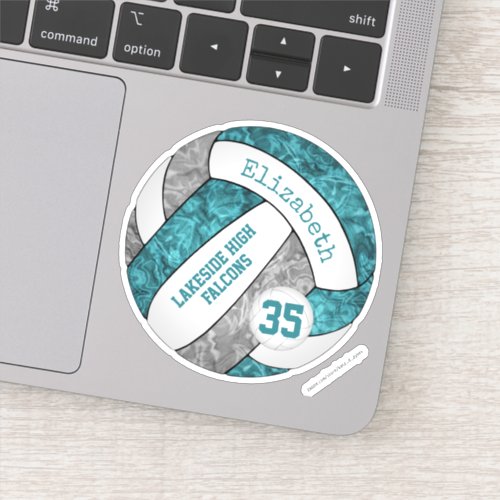 teal gray girly volleyball team colors sticker