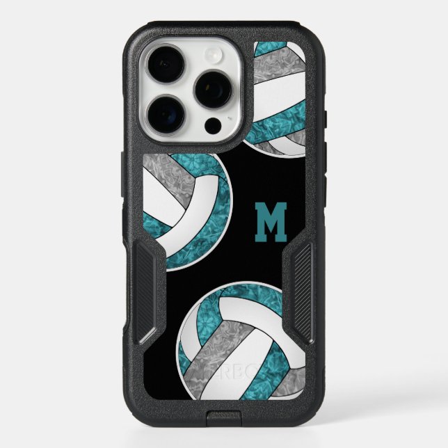 teal gray girly volleyballs monogrammed otterbox iPhone case (Back)