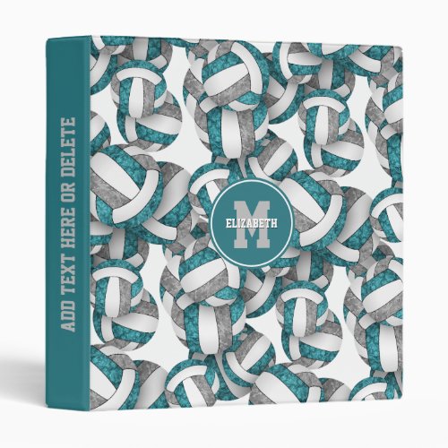 teal gray girly volleyballs sporty back to school 3 ring binder