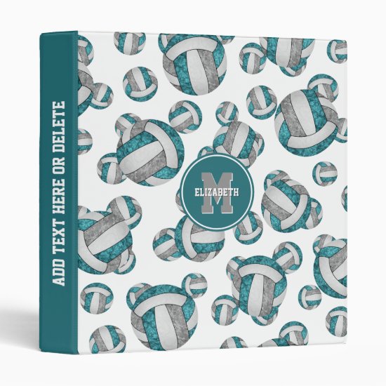 teal gray girly volleyballs sporty back to school 3 ring binder