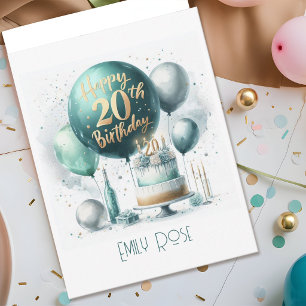 Teal Gray Glamorous Revival 20th Birthday Card