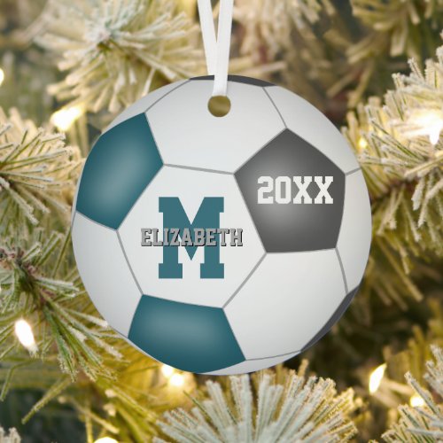 teal gray her his school team colors soccer metal ornament