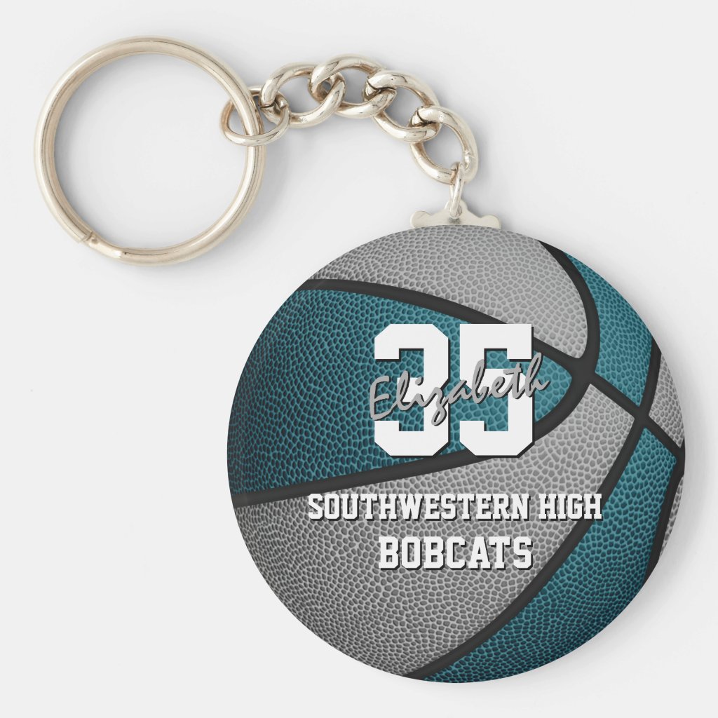 teal gray kids sports gifts basketball team name keychain