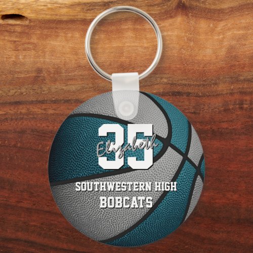 teal gray kids sports gifts basketball team name keychain