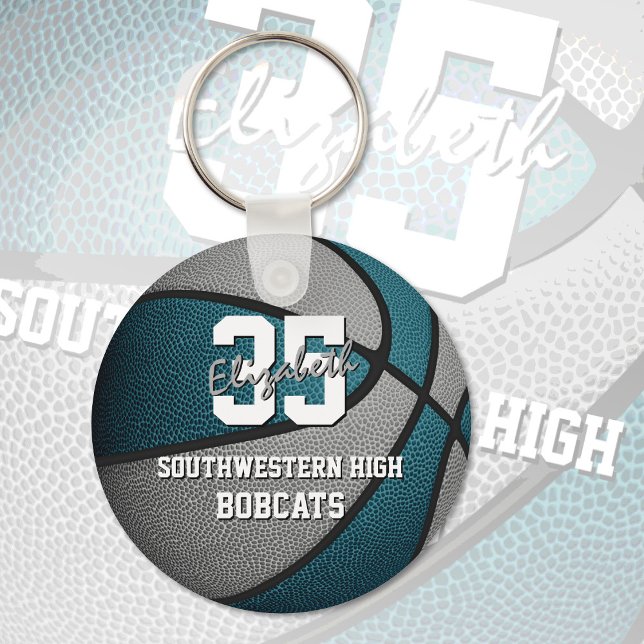 teal gray kids sports gifts basketball team name keychain (Creator Uploaded)