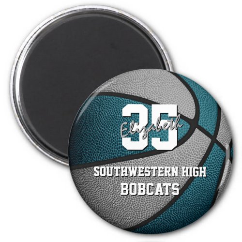teal gray kids sports gifts basketball team name magnet