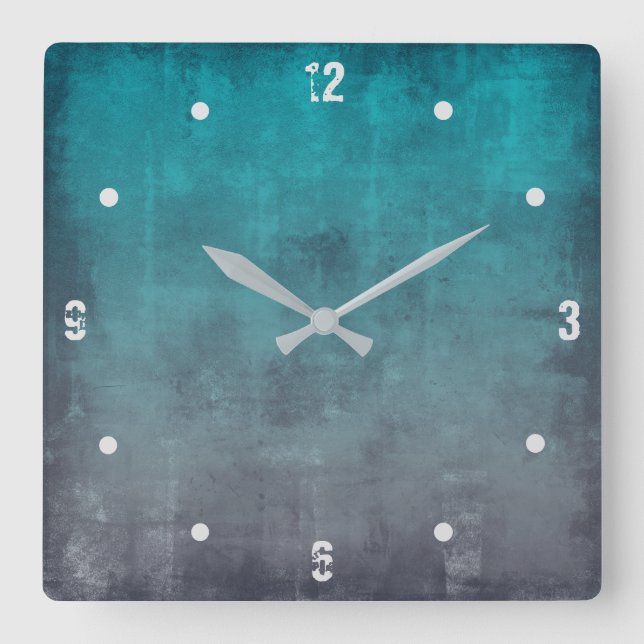 Teal Gray Modern Rustic omber Abstract Square Wall Clock (Front)