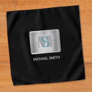 Teal & Gray Monogram, White Name Silver, Black Bandana