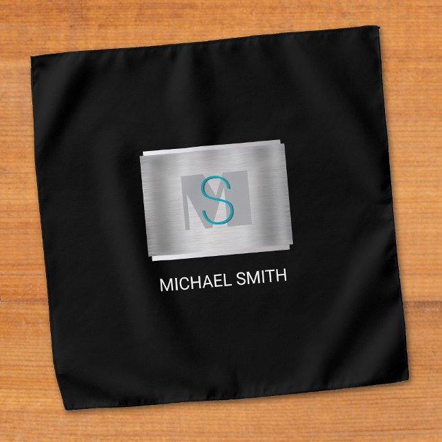 Teal & Gray Monogram, White Name Silver, Black Bandana (Creator Uploaded)