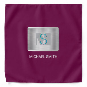 Teal & Gray Monogram, White Name Silver, Maroon Bandana