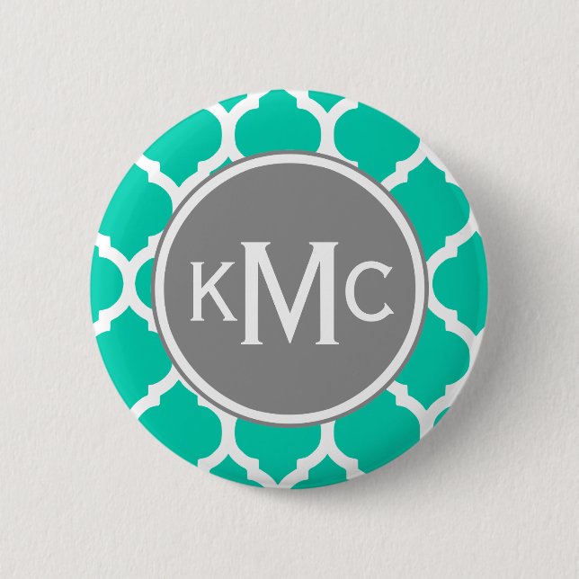 Teal Gray Moroccan Lattice Button (Front)