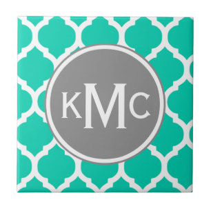 Teal Gray Moroccan Lattice Ceramic Tile