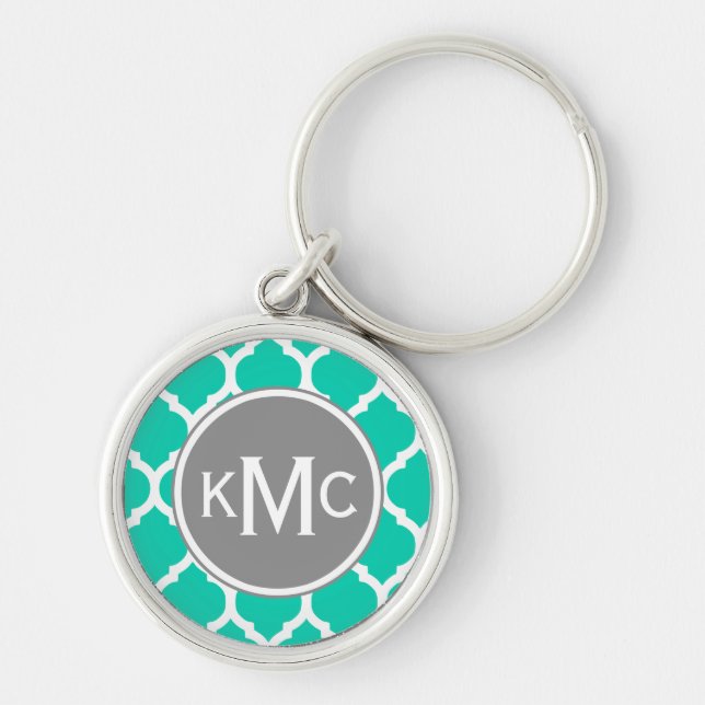 Teal Gray Moroccan Lattice Keychain (Front)