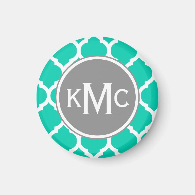 Teal Gray Moroccan Lattice Magnet (Front)