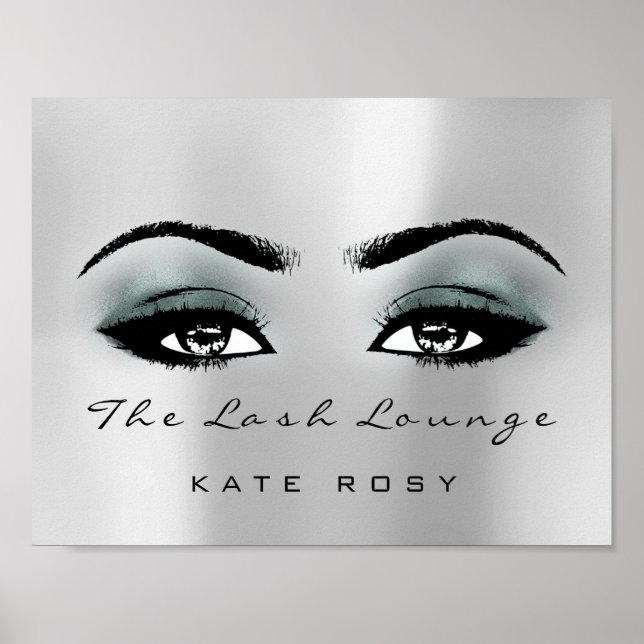 Teal Gray Name Makeup Artist Beauty Studio Lashes Poster (Front)