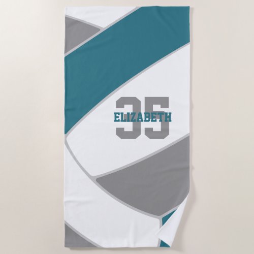 teal gray or ANY volleyball team colors custom Beach Towel