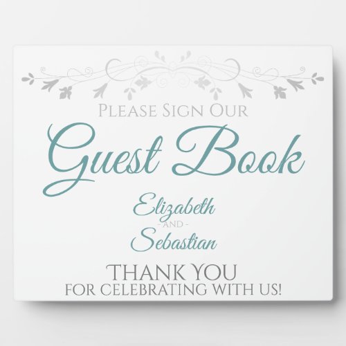 Teal Gray Please Sign our Guest Book Wedding Sign Plaque