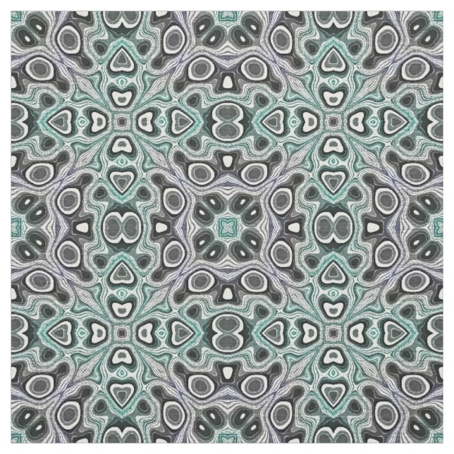 Teal Gray Purple Retro Chic Nouveau Mosaic Pattern Fabric (Swatch)