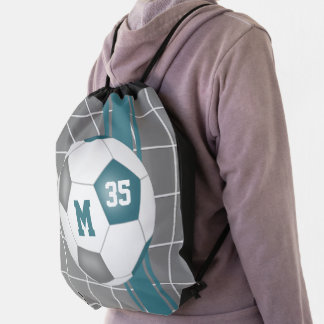 teal gray school team colors boys girls soccer drawstring bag