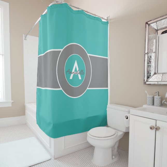 Teal Gray Shower Curtain (In Situ)
