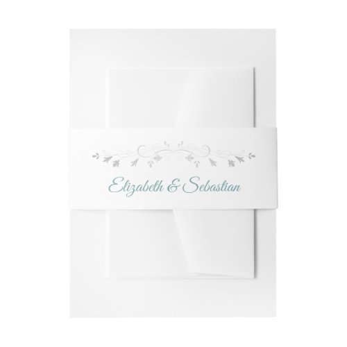 Teal  Gray Silver Flourish Elegant Wedding Invitation Belly Band