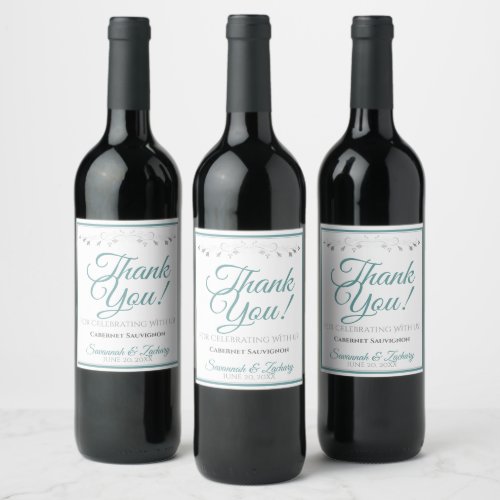 Teal  Gray Simple Elegant Wedding Thank You Wine Label