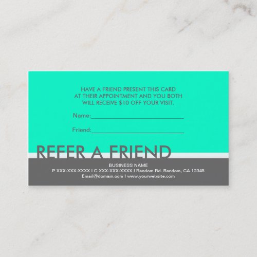 Teal gray simple refer a friend cards business cards