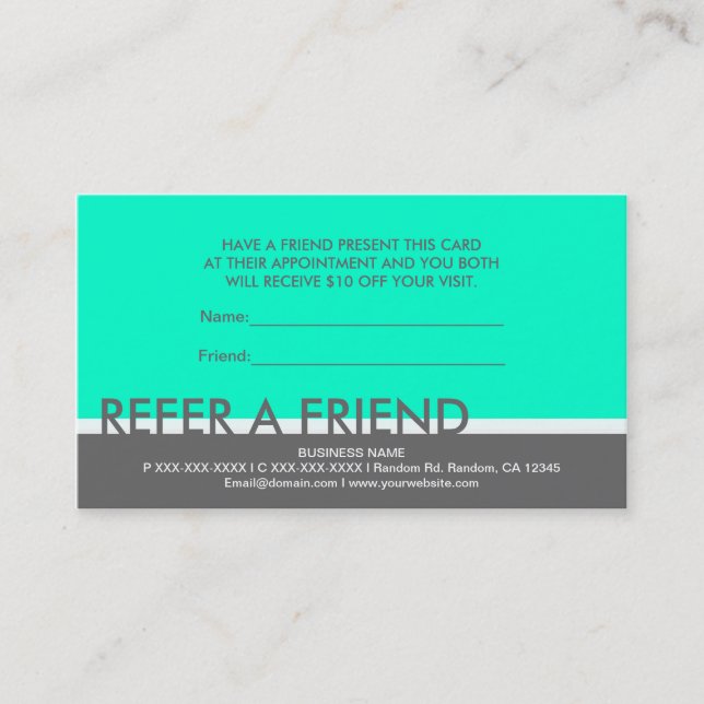 Teal gray simple refer a friend cards (Front)