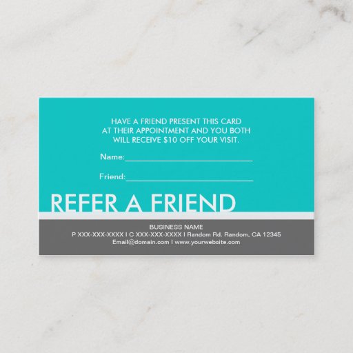 Customizable Teal gray simple refer a friend custom cards business cards
