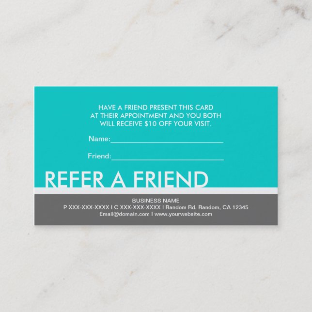 Teal gray simple refer a friend custom cards (Front)