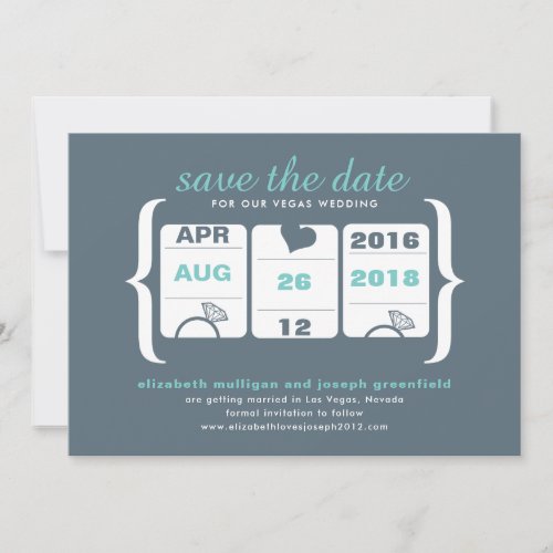 Teal Gray Slot Machine Wedding Save the Date